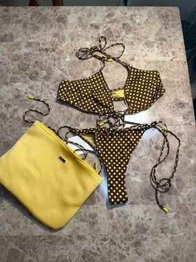 triangl swimwear Brown & Yellow Polka Dot Bikini Set
